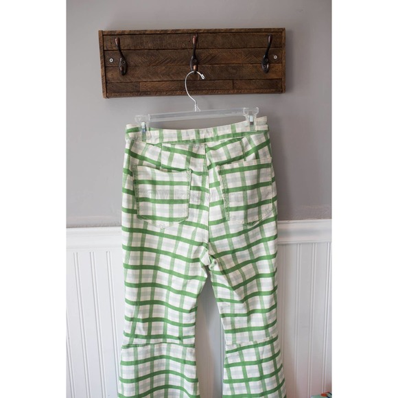 Free People Just Float On Printed Flare Jeans Green Plaid 27 or 32 NWT - Picture 6 of 6